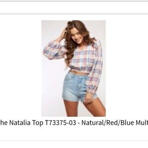 NEW Cute Peach Love Cropped Linen Plaid Top